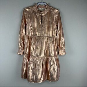 NEW Marie Oliver Metallic Rose Gold Long Sleeve Paris Dress Size Small